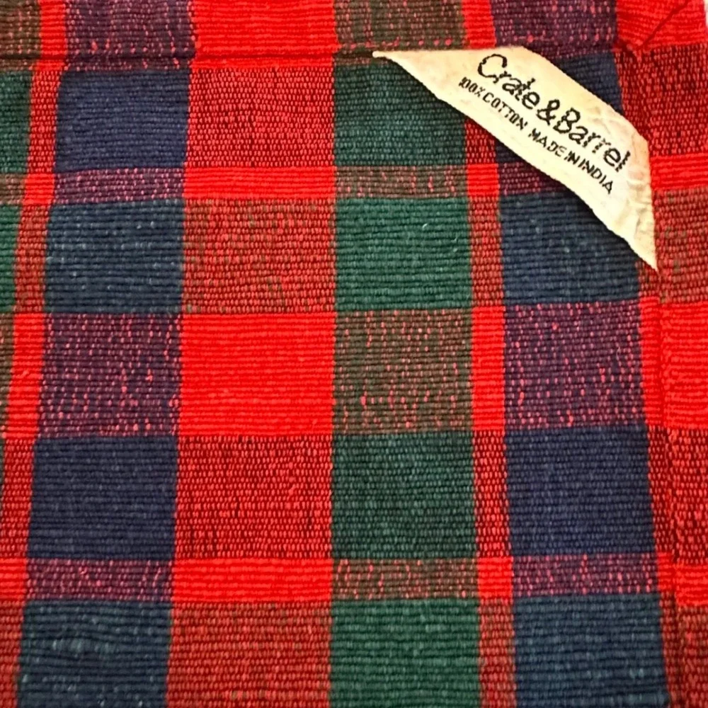 Crate & Barrel Placemats Set of 4 Red Green Blue Plaid Cotton Woven